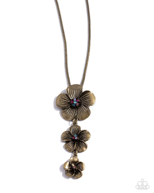Wallflower Whimsy Brass Necklace Paparazzi Jewelry. Free Shipping. Floral Necklace.#P2ST-BRXX-131XX
