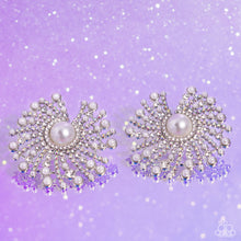 Load image into Gallery viewer, Fancy Fireworks White Earrings Paparazzi Accessories $5 Jewelry for Women. Budget friendly studs.
