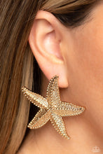 Load image into Gallery viewer, Paparazzi Starfish Season Gold $5 Post Earrings. Get Free Shipping. #P5PO-GDXX-243XX. Starfish studs
