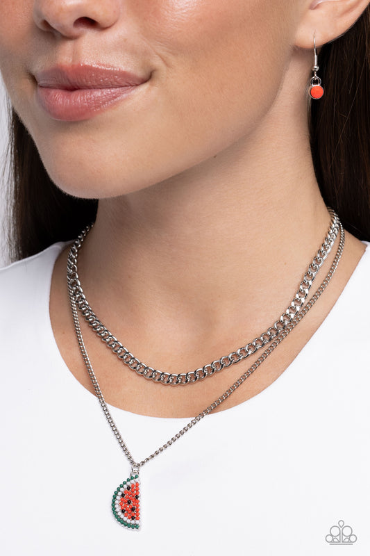 Watermelon Whimsy Red Necklace Paparazzi $8 Jewelry. Necklace for summer fashion. #P2SE-RDXX-347XX