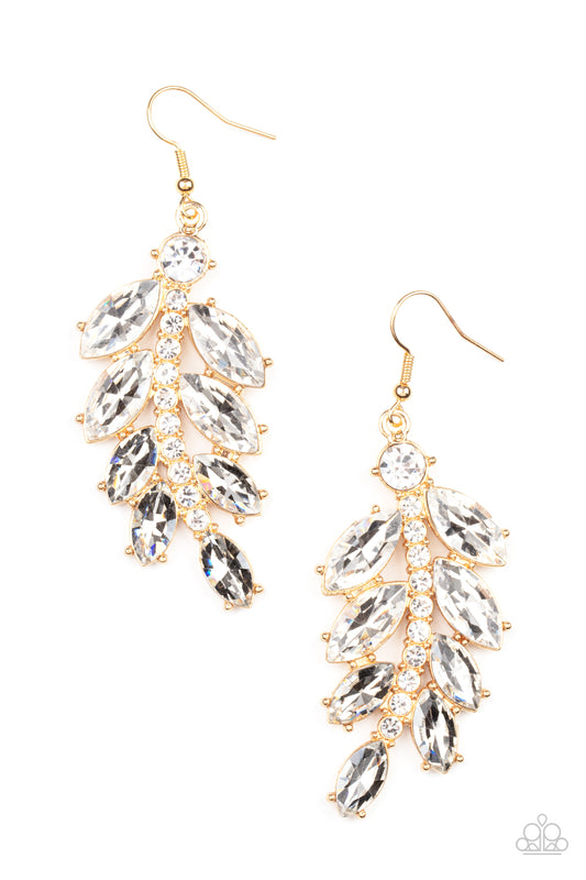 Paparazzi Ice Garden Gala - Gold Earrings in Leaf design #P5RE-GDXX-048XX