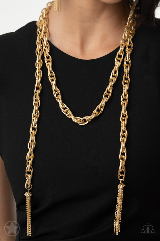 SCARFed for Attention - Gold Necklace Paparazzi Accessories. Subscribe & Save! #P2IN-GDXX-010XX