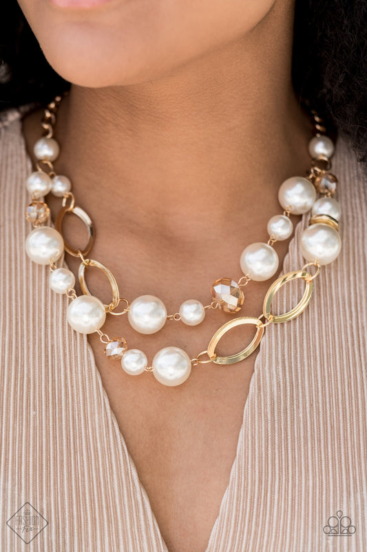 Paparazzi Fashion Fix Necklace: "High Roller Status" (P2RE-GDXX-354TV). Gold and Pearl $5 Necklace