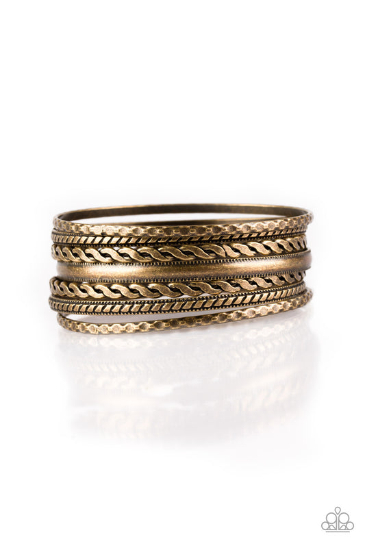 Paparazzi Earring ~ Rattle and Roll - Brass Bangle Bracelet