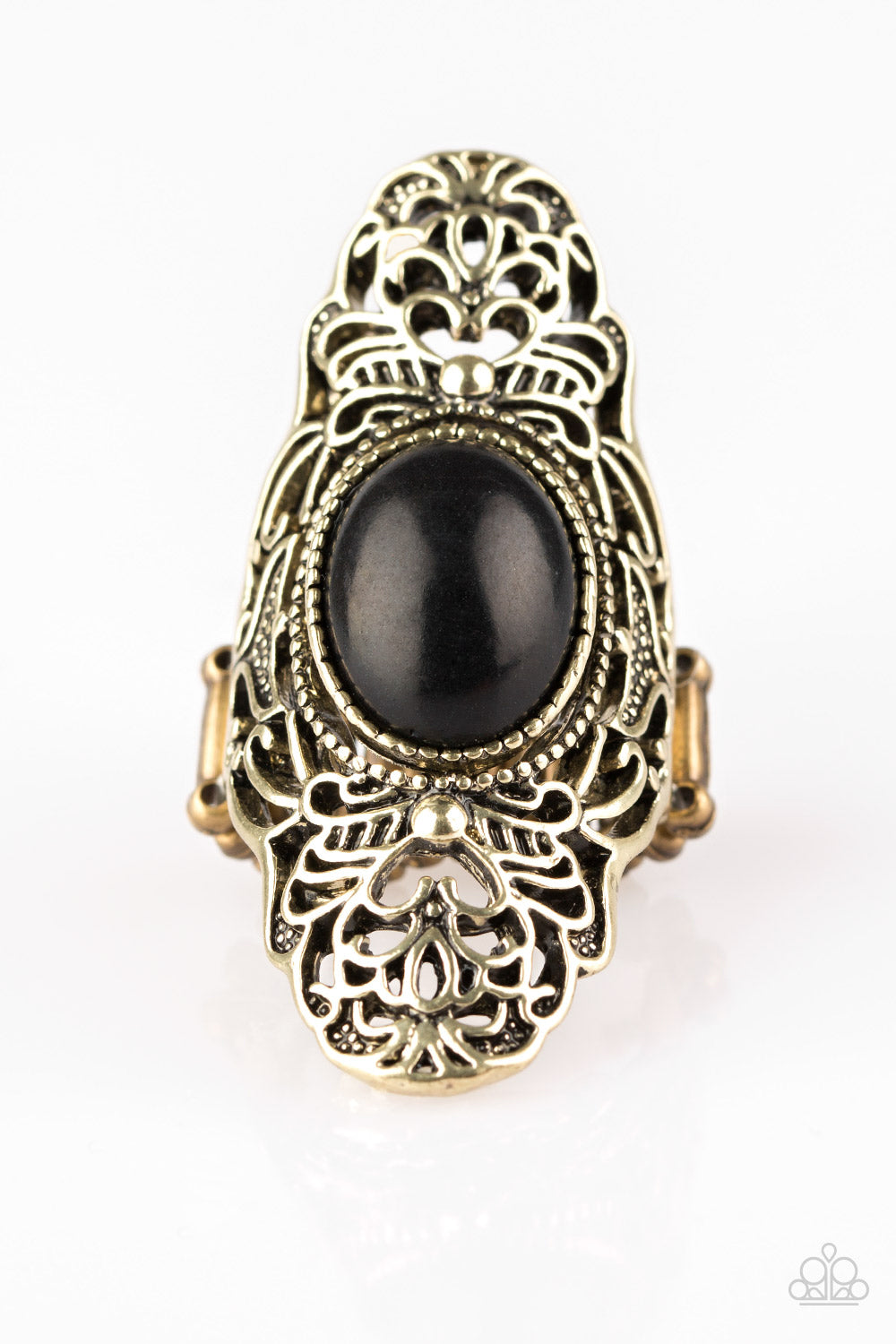 Paparazzi Ego Trippin - Brass and Black Stone Ring