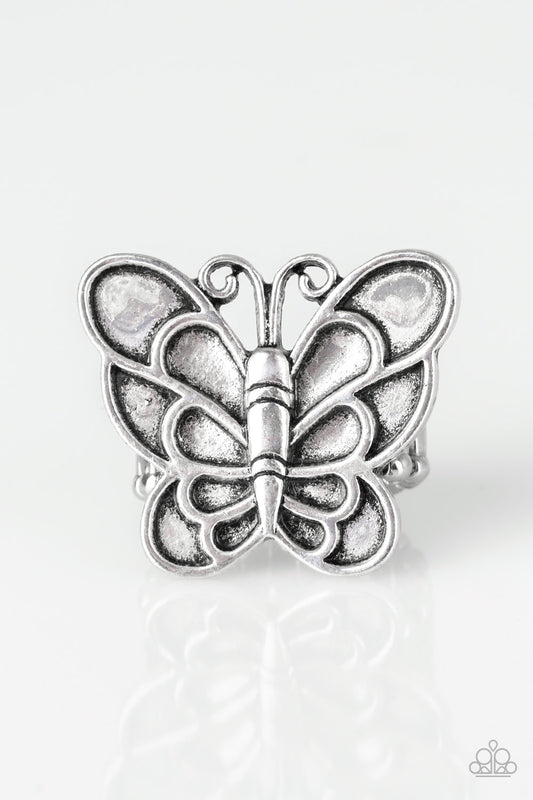 Sky High Butterfly Silver Ring Paparazzi Butterfly Ring #P4WH-SVXX-114XX $5.00 Jewelry at Aainaas