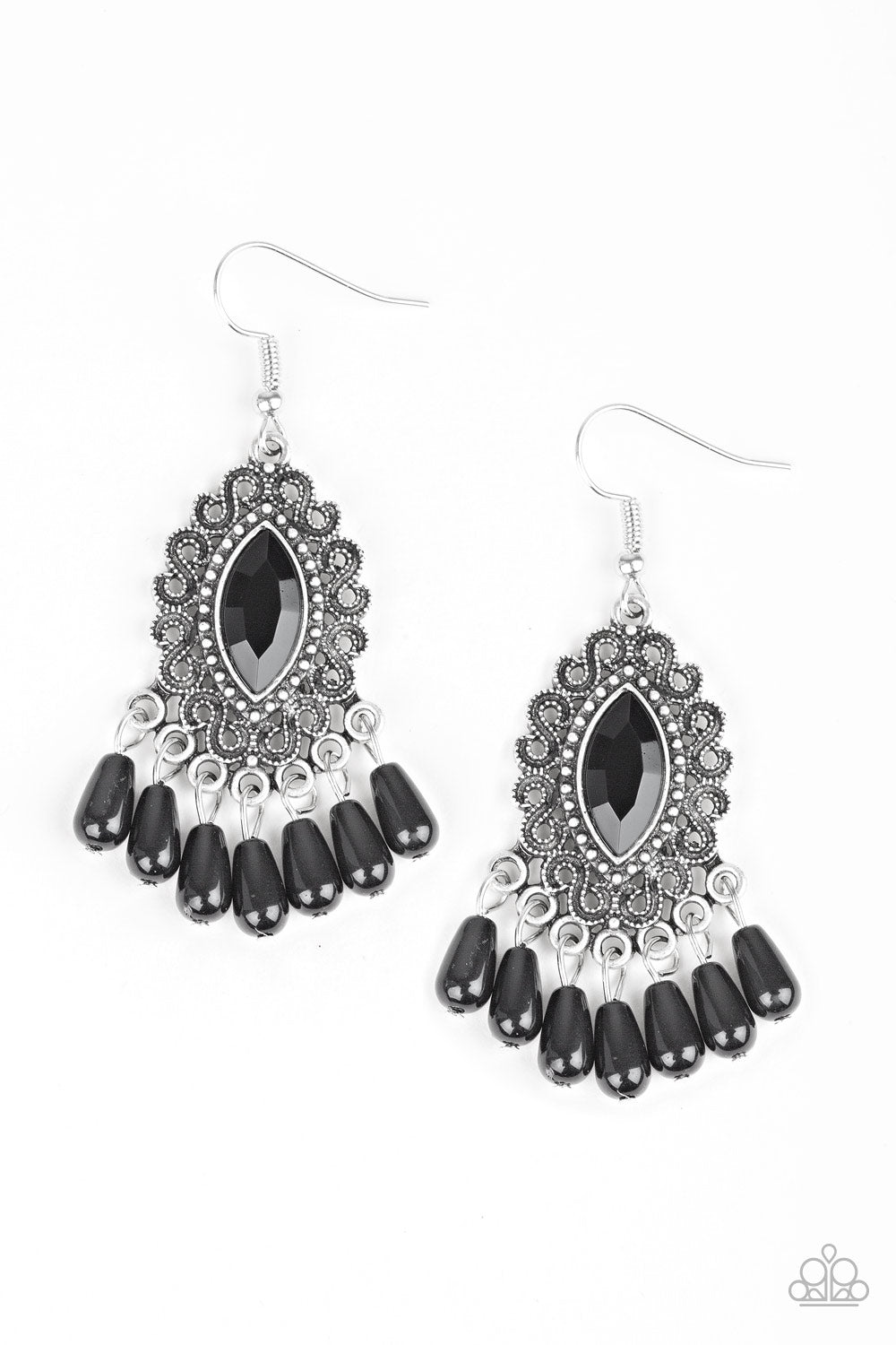 Private Villa Black Earrings Paparazzi Accessories. Get Free Shipping! #P5WH-BKXX-167XX