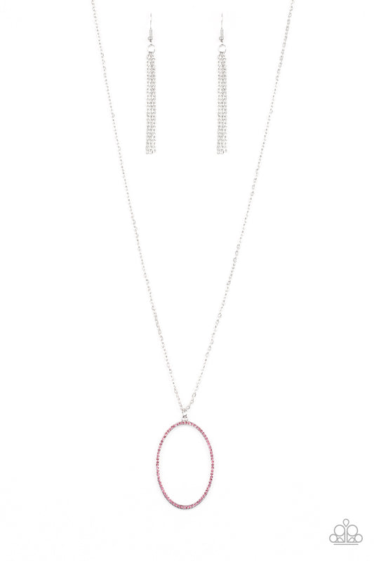 A Dazzling Distraction Pink Necklace Paparazzi Accessories with Pink Rhinestone. #P2RE-PKXX-211JE.