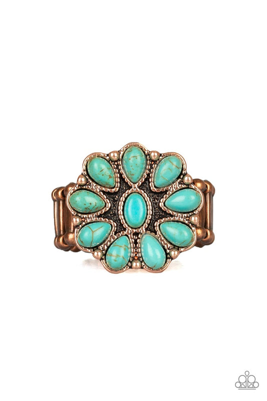 Paparazzi Stone Gardenia - Copper with Turquoise Blue Stone Ring