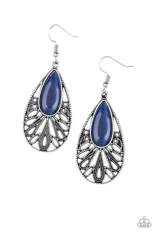 Paparazzi Earring Glowing Tranquility - Blue Cat's Eye Stone Earring