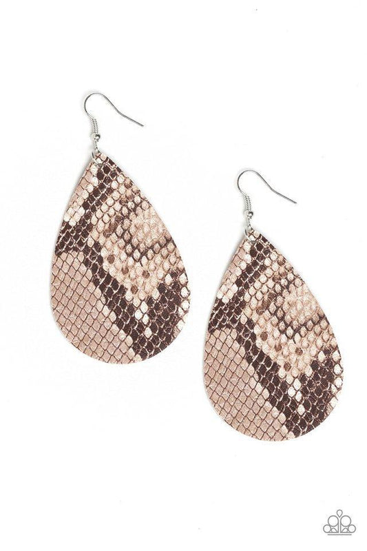 Paparazzi Earring ~ Hiss, Hiss - Brown Python print Earring