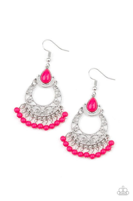 Colorful Colada - Pink Earrings Paparazzi Accessories Pink bead fringe $5 earring
