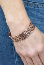 Load image into Gallery viewer, Paparazzi Read The VINE Print Copper Cuff Bracelet. Get Free Shipping. P9ST-CPXX-004XX. Antique 
