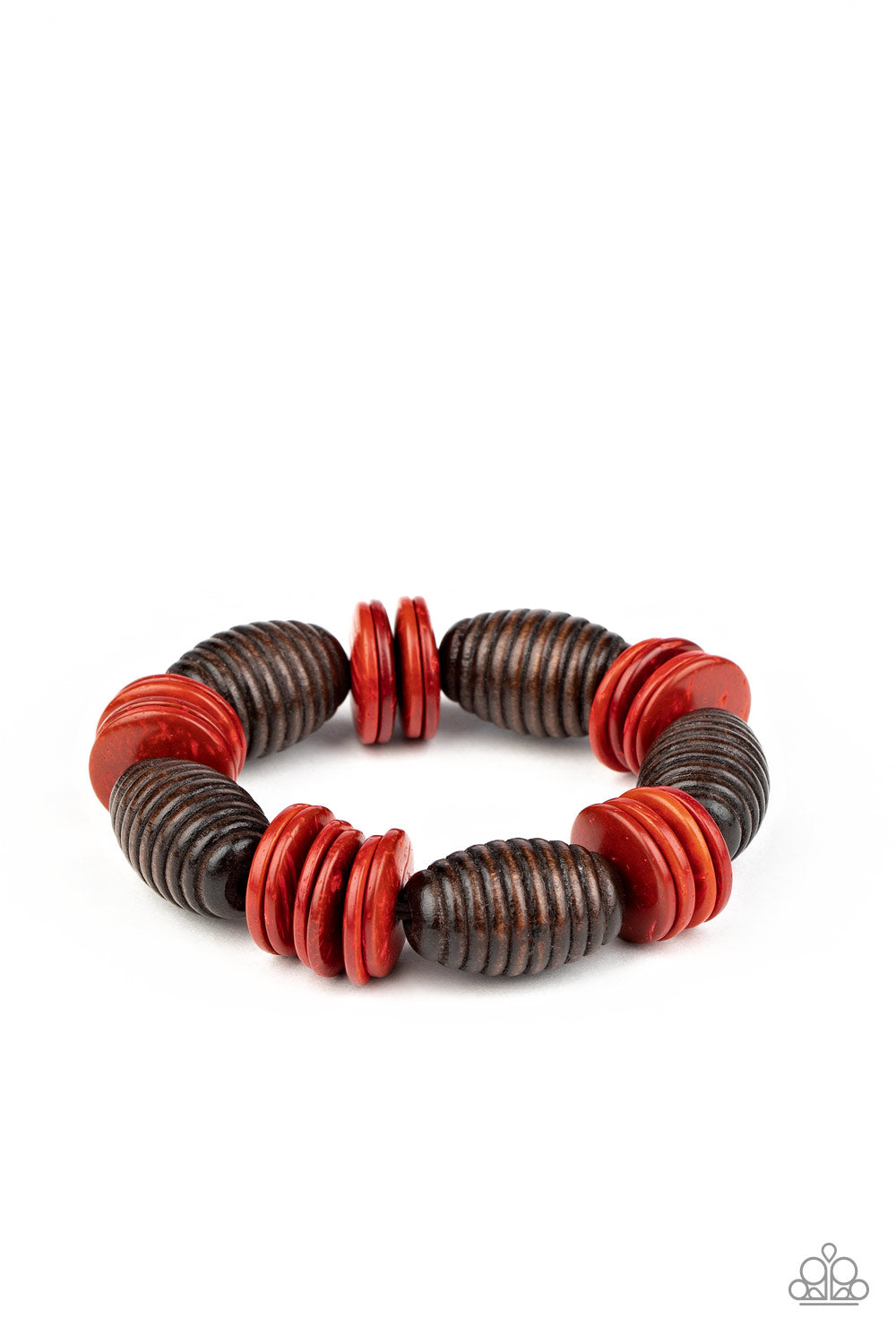 Caribbean Castaway - Red Bracelet Paparazzi Accessories Wooden Bracelet #P9SE-RDXX-201XX