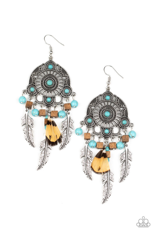 Desert Plains Blue Earrings Paparazzi Accessories $8 jewellery. Get Free Shipping. Feather charms