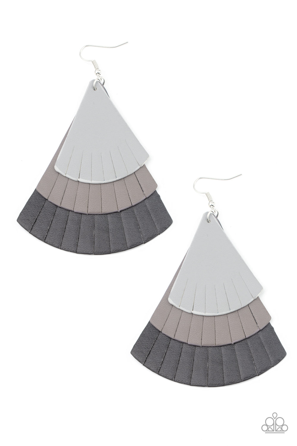 Paparazzi Earring ~ Huge Fanatic - Black and Gray Leather Earring
