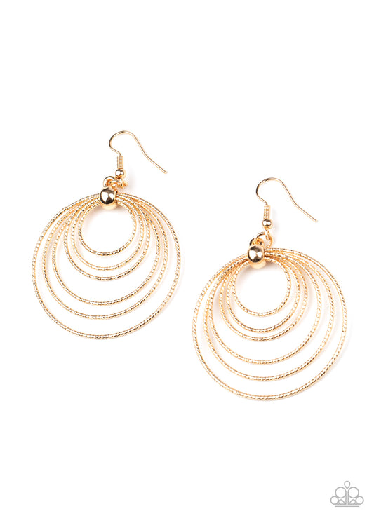 Elliptical Elegance Gold Earring Paparazzi Accessories. Get Free Shipping. #P5BA-GDXX-068XX