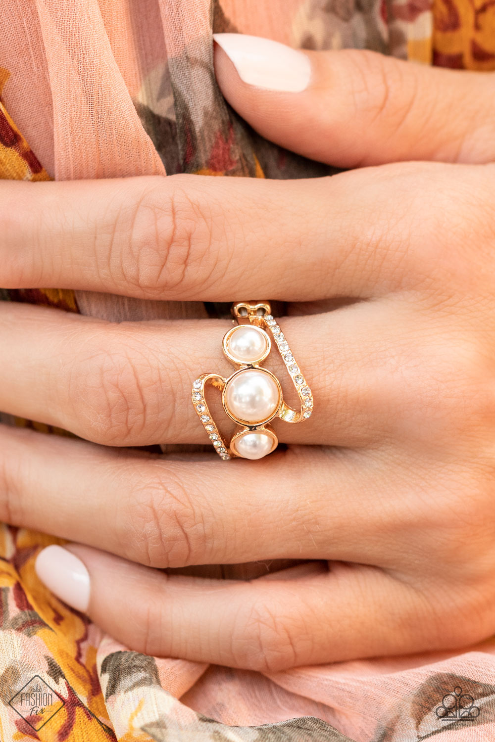 Paparazzi Fashion Fix Ring: "Posh Progression" (P4RE-GDXX-240BN) Paparazzi $5 Jewelry. Dainty pearl