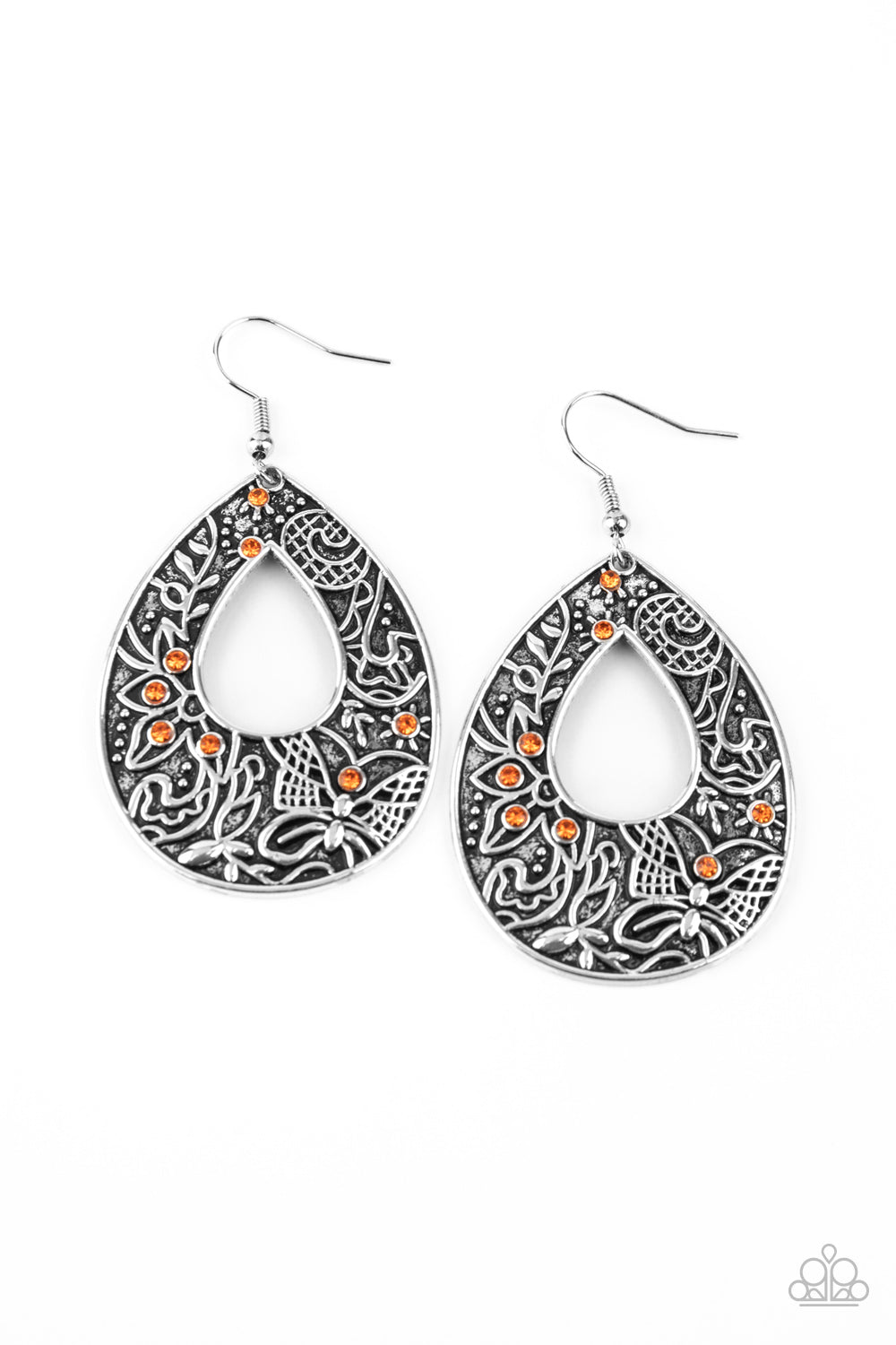 Botanical Butterfly Orange Earrings Paparazzi Accessories. #P5RE-OGXX-038XX. Get Free Shipping