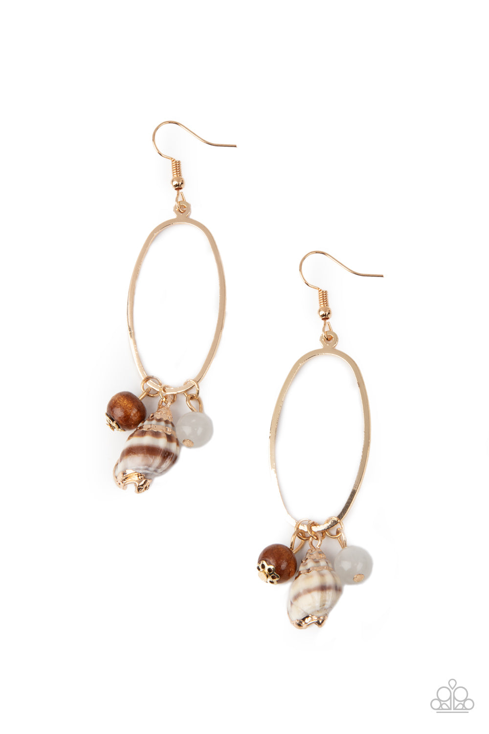 Golden Grotto - White - Seashell Earrings Paparazzi