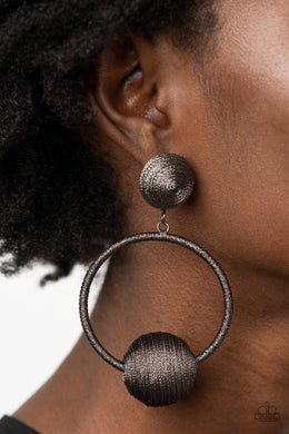 Social Sphere Black Earrings Paparazzi Accessories $5 Hoops. Free Shipping! #P5PO-BKXX-162XX