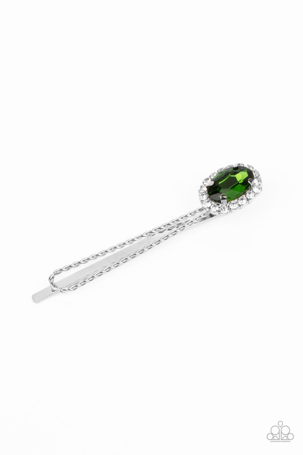 Paparazzi Hair Accessories ~ Gala Glitz - Green Hair Clip / Bobby Pin