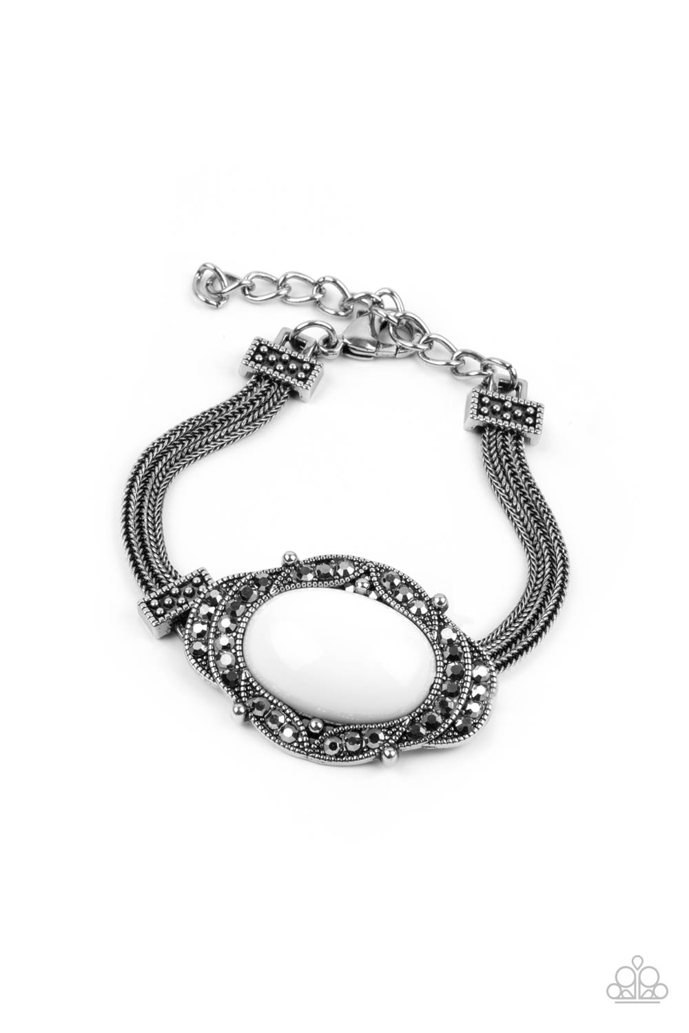 Top-Notch Drama - White Bracelet Paparazzi Accessories. Get Free Shipping!
