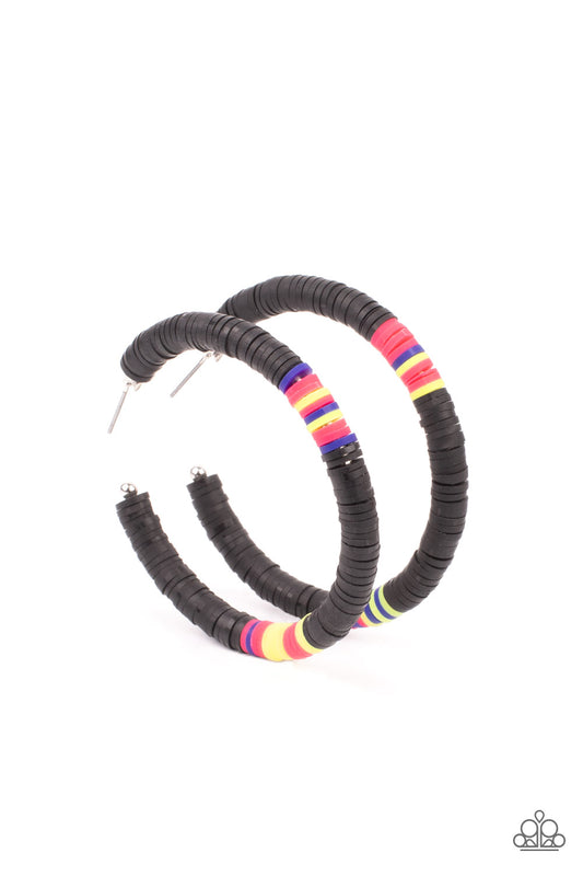 Paparazzi Earring ~ Colorfully Contagious - Black Hoop Earring