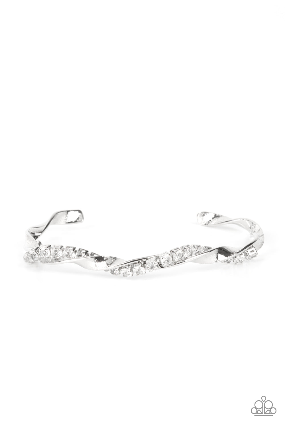 Paparazzi Twisted Twinkle - White Cuff Bracelet #P9DA-WTXX-108XX