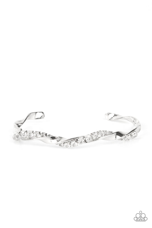 Paparazzi Twisted Twinkle - White Cuff Bracelet #P9DA-WTXX-108XX