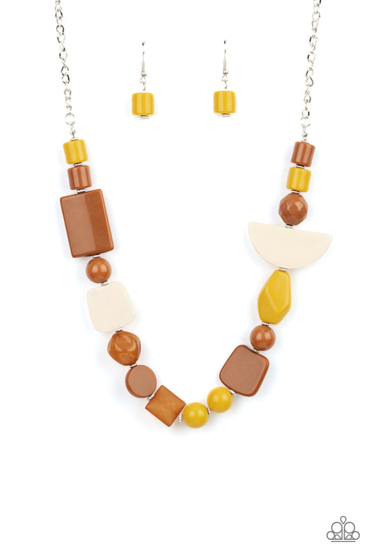 Tranquil Trendsetter Yellow Short Necklace Paparazzi Accessories. #P2ST-YWXX-084XX