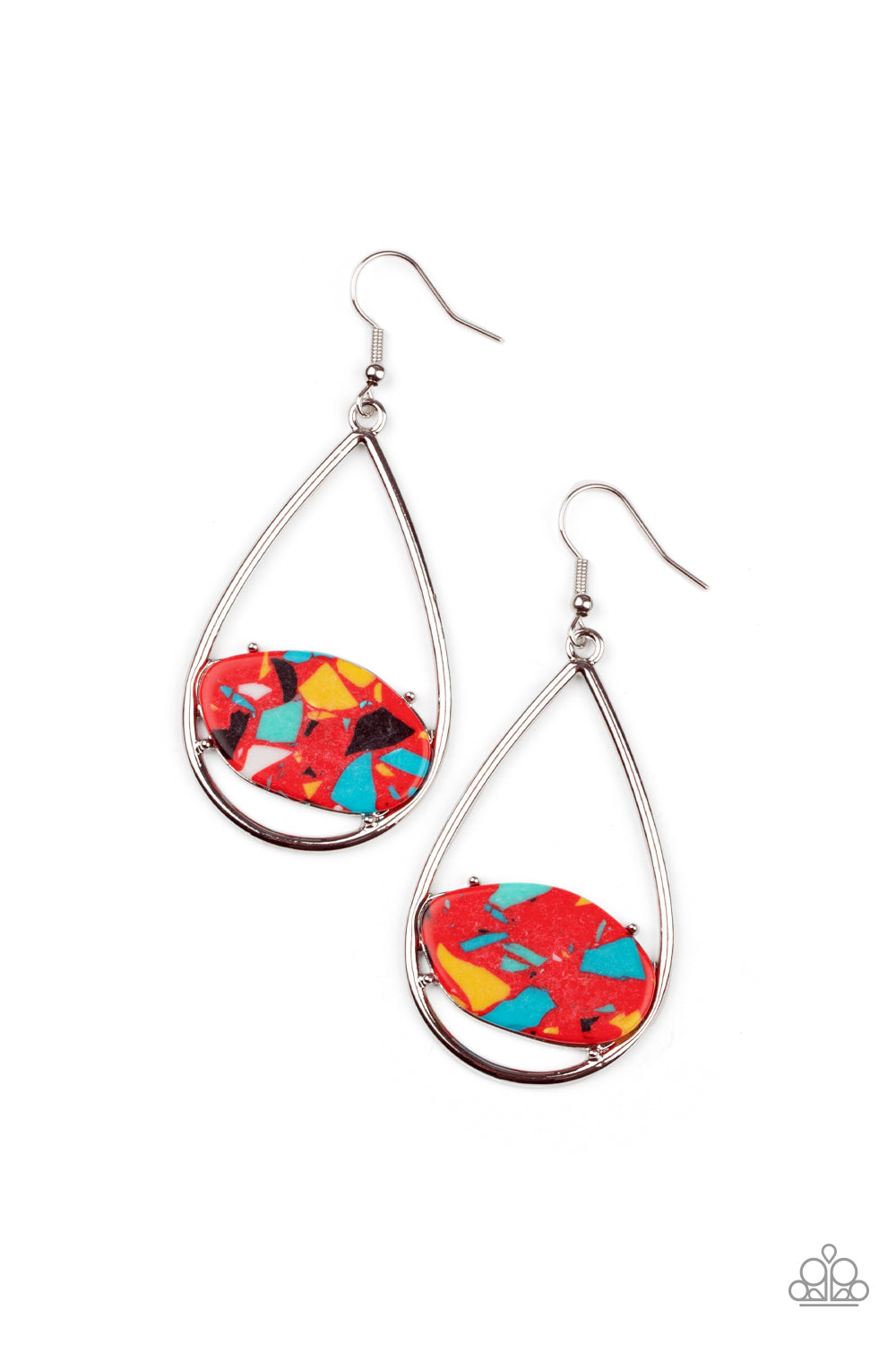 Tropical Terrazzo Red Terrazzo Stone Earring Paparazzi Accessories. Free Shipping. #P5SE-RDXX-169XX
