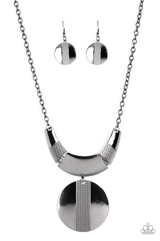 Paparazzi Metallic Enchantress - Black Statement Necklace. Get Free Shipping. #P2ST-BKXX-173XX