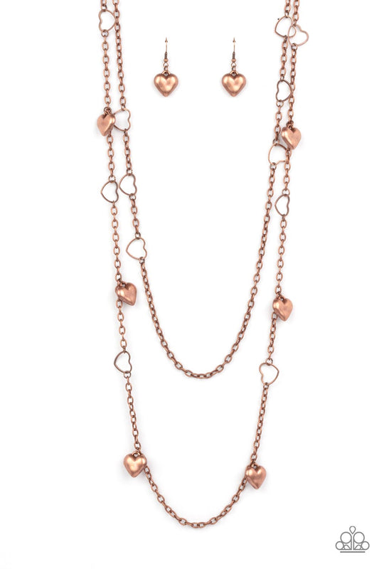 Paparazzi Accessories Chicly Cupid Copper Necklace with heart charms #P2WH-CPXX-174XX