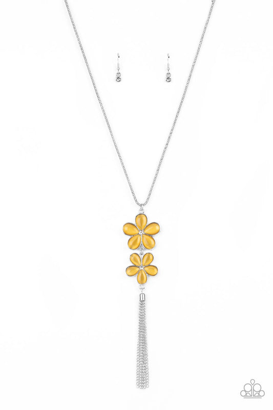 Perennial Powerhouse - Yellow Floral Long Necklace Paparazzi Accessories. Subscribe & Save.