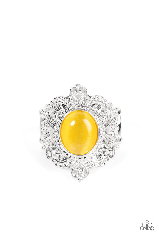 Delightfully Dreamy Yellow Cat's Eye Stone Rings Paparazzi Accessories. Get Free Shipping.