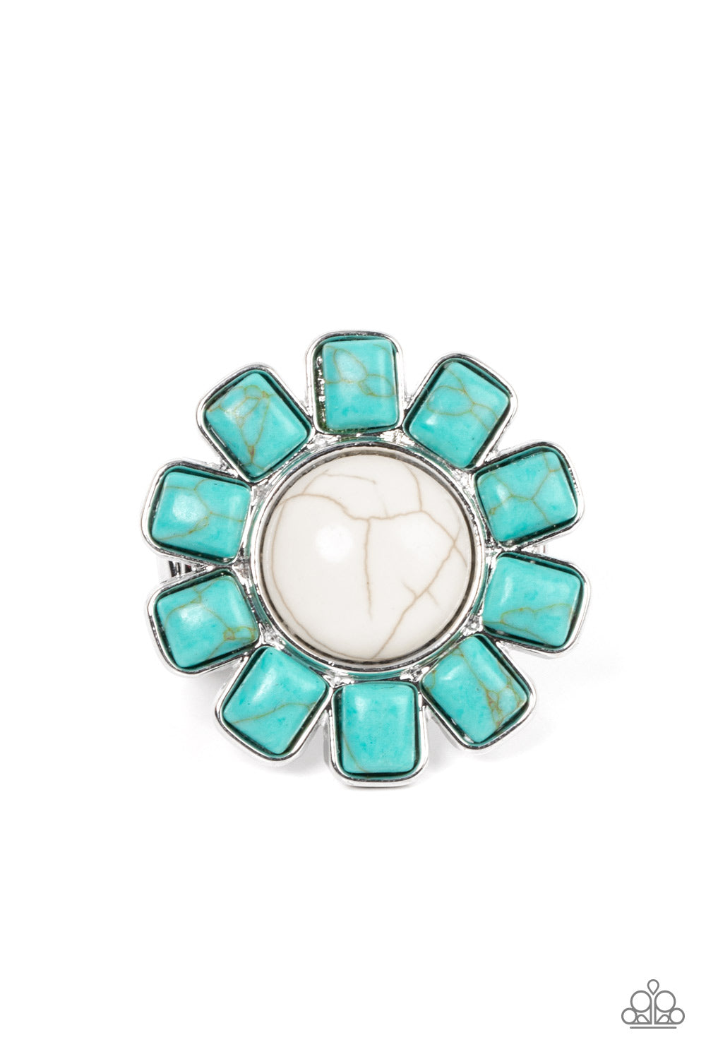 Mojave Marigold White & Turquoise Blue Stone Ring Paparazzi Accessories. Get Free Shipping