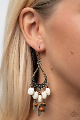 Adobe Air Brass Earrings Paparazzi Accessories. Subscribe & Save. White Stone, Wooden Beads Fishook