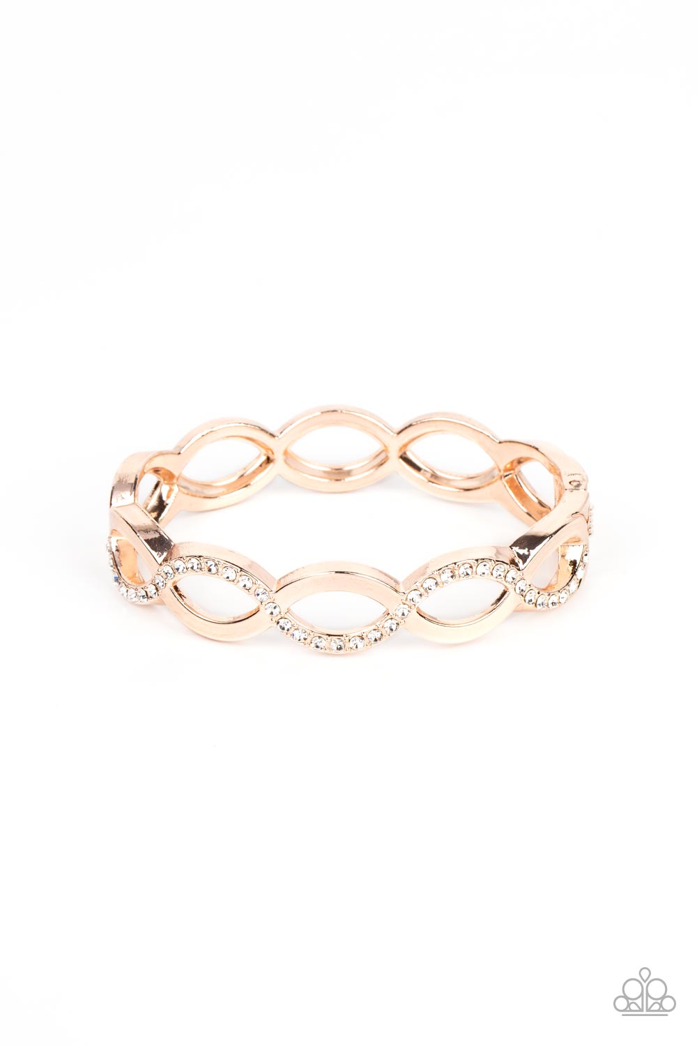 Tailored Twinkle Rose Gold Hinged Closure Bracelet Paparazzi Accessories. #P9RE-GDRS-341XX