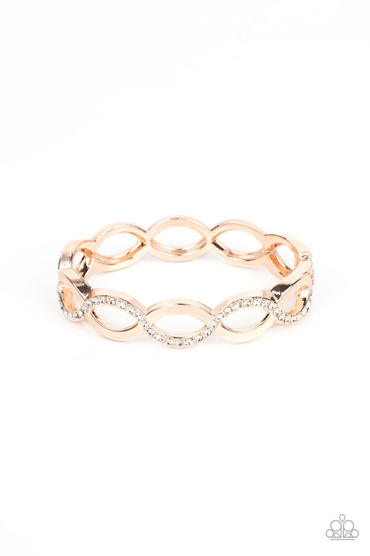 Tailored Twinkle Rose Gold Hinged Closure Bracelet Paparazzi Accessories. #P9RE-GDRS-341XX