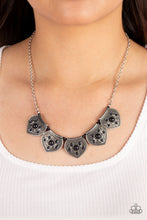 Load image into Gallery viewer, Badlands Basin Black Necklace Paparazzi Accessories. Get Free Shipping. Floral Black Stone Necklace.
