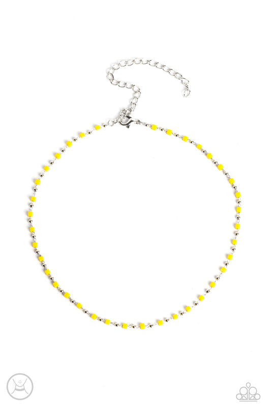 Neon Lights Yellow Choker Necklace Paparazzi Jewelry. #P2CH-YWXX-023XX