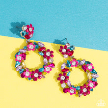 Load image into Gallery viewer, Paparazzi Wreathed in Wildflowers Multi $5 Earrings. #P5PO-MTXX-111XX. Floral earrings. Orchid
