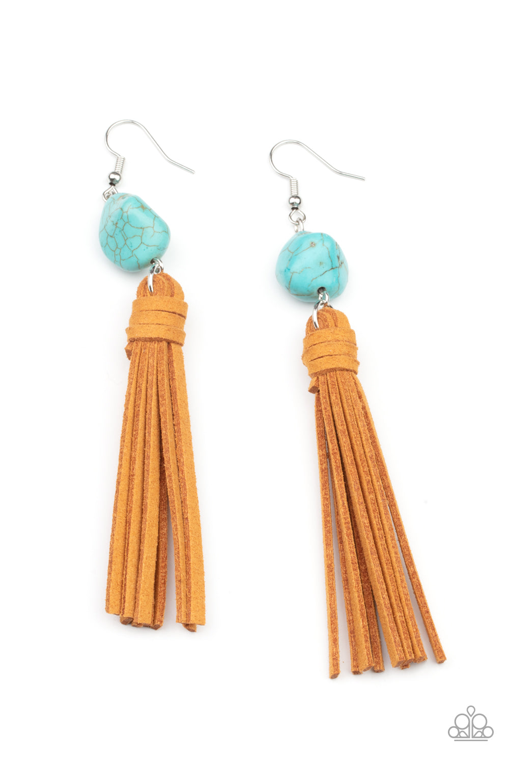 All-Natural Allure - Blue Earring Paparazzi Accessories with Turquoise Stone and Brown Suede Tassel