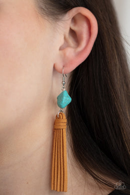 Paparazzi All-Natural Allure - Blue Earrings Tassel with a turquoise stone #P5SE-BLXX-271XX
