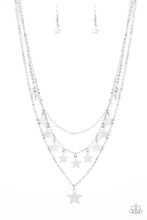 Load image into Gallery viewer, Americana Girl Silver Star Charms Dainty Necklace Paparazzi Accessories. Subscribe &amp; Save.
