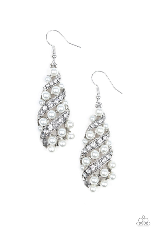 Paparazzi Ballroom Waltz White Earrings. #P5RE-WTXX-387XX. Pearl Jewelry. Timeless & Elegant jewelry