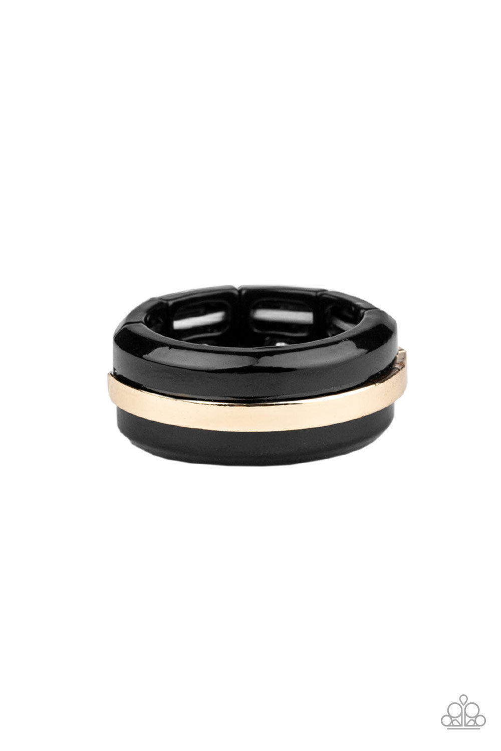 Battle Tank Gold and Black Ring Paparazzi Accessories. Urban $5 Ring. Men's Ring. #P4MN-URGD-017XX