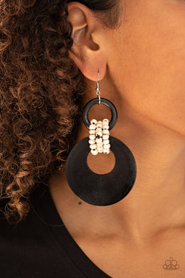 Paparazzi Beach Day Drama - Black and White Wooden Beads Earring Light weight for casual beach wear