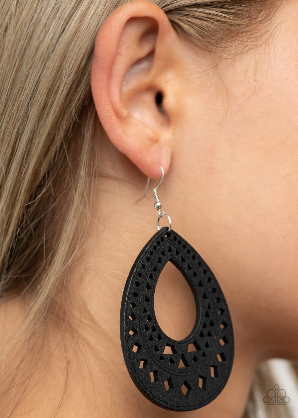 Belize Beauty - Black Earring Paparazzi Accessories Wooden Style Long Earring. Free Shipping!